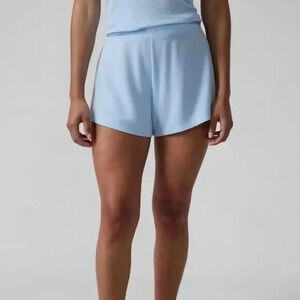 Athleta Wind Down Sleep Short Waffle Knit Size 1X Blue Lounge Comfy Soft Travel